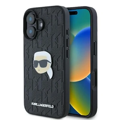 Image de Étui Karl Lagerfeld pour iPhone 16 6.1 noir étui rigide Monogramme Head Pin Neuf