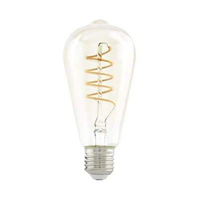 Image de EGLO Lampe LED E27 filament vintage spirale, ampoule Edison forme de piston, éclairage rétro, 4 watts (correspond à 26 watts), 270 lumens, blanc chaud, ambré, 2200 Kelvin, ST64, Ø 6,4 cm
