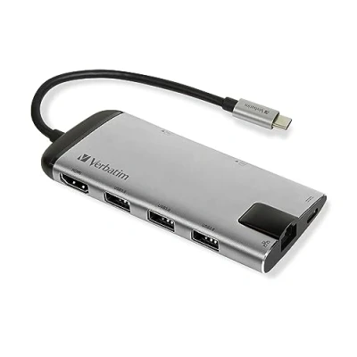 Image de VERBATIM Adaptateur multiport USB C Concentrateur avec 3.0, HDMI 4K, SD/microSD, Gigabit Ethernet et Connexion de Charge Rapide pour Ordinateur Portable Macbook