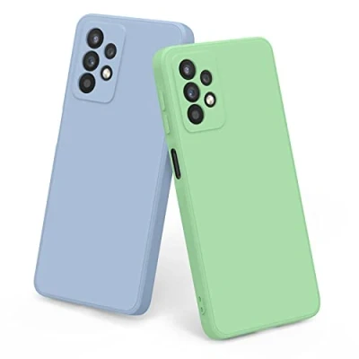 Image de YLK 2 Pièces Coque avec Samsung Galaxy A32 5G / M32 5G, Étui en Silicone Doublure Microfibre Souple, Conception Spéciale de Bord Droit, 6.5&quot;, Vert Matcha/Gris Lavande