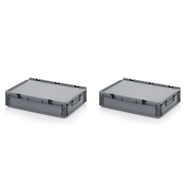 Image de 2x Eurobehälter Eurobox 60 x 40 13,5 cm mit Scharnierdeckel inkl. gratis Zollstock 2er Set