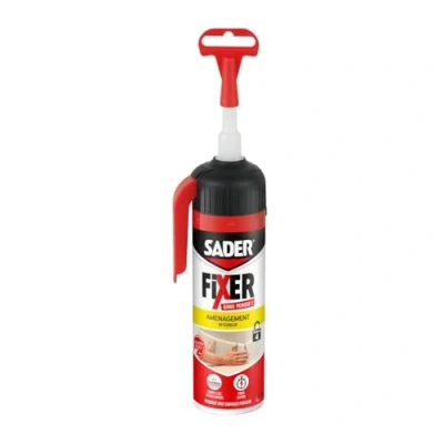 Image de SADER FIXER Sans Percer Aménagement Intérieur Mastic Colle Acrylique, Prise Rapide, Maintien Puissant, Comble les Irrégularités jusqu’à 5 mm, Peut se Peindre, Beige, Gâchette 130g