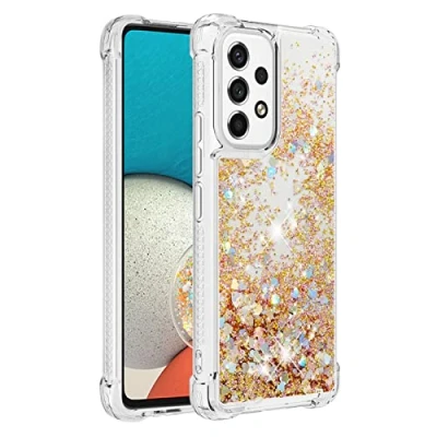 Image de KBIKO zxl Compatible avec Samsung Galaxy A53 5G Étui, Brillant Paillette Floating Quicksands Housse Coque Transparent TPU Antichoc Protective 5G.Gold YBL