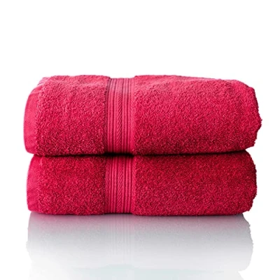 Image de ALCLEAR Lot de Serviettes éponge qualité supérieure, Gamme Disponible en 6 Coloris et 5 Tailles, : Rouge, 2 invités 70 x 200 cm, Oeko Tex Standard 100