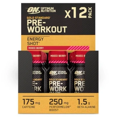 Image de Optimum Nutrition Gold Standard Shots énergétiques Pre Workout, complément prêt à boire avec Bêta Alanine, Caféine, PerforMelon et Vitamines B6 B12, Goût Mélange de baies, Pack 12 (12 x 60 ml)