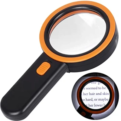 Image de Loupe de Lecture éclairée, 30X avec 12 LED Lumière, Grossissante à Main, Eclairante pour Lecture, Bijoux, Seniors, Malvoyant, Observation et Travaux Manuels (Noir)