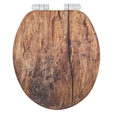 Image de WENKO Abattant WC Rustic Lunettes avec frein de chute Installation rapide Déclipsable pour entretien facile Tampon mural et patin anti glisse MDF aspect Bois 35,5 x 42,5 cm