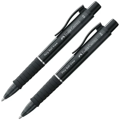 Image de Faber Castell 205016 Stylo à bille Poly Ball View noir, 2 pièces, avec mine XB interchangeable, indélébile