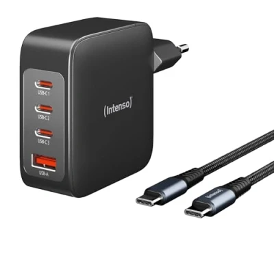 Image de Intenso Adaptateur Secteur W140A3C GaN, 3 Blocs d&#039;alimentation USB C jusqu&#039;à 140 W et câble de données vers Technologie certifié Mfi, Blanc : Amazon.de électronique Photo