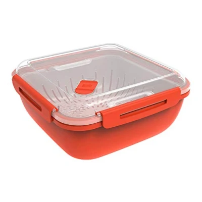 Image de Rotho Memory Microwave cuiseur à vapeur 1,7l avec tamis pour micro ondes et vapeur, Plastique (PP) sans BPA, rouge/transparent, 1.7l (19.5 x 19.5 9.1 cm)