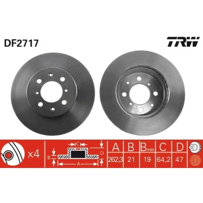 Image de TRW DF2717 Disque de frein 262 21 4 100 ventilé peint à haute teneur en carbone avec vis/boulons ROVER: 200 3/5 portes, Cabriolet, 400 Berline