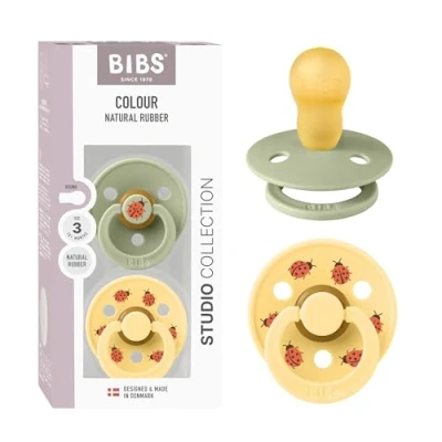 Image de BIBS Colour Studio Soother 2 Pack, BPA Free Dummy Pacifier, Round Nipple. Natural Rubber Latex, Made in Denmark, Size 3 (18+ Months), Sage/Pale Butter