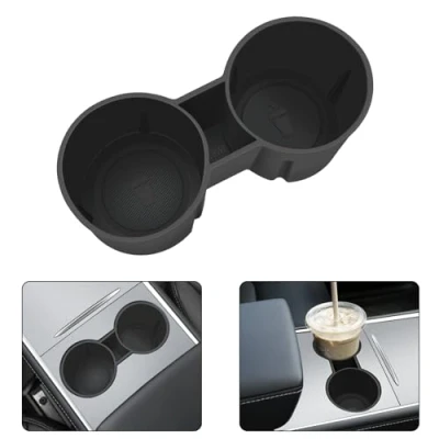 Image de ALLRWL Tesla Model 3 Y 2021 2022 2023 Console Centrale Porte Gobelet en Silicone Antidérapant pour Voiture, Gobelet, Y/3 Accessoires