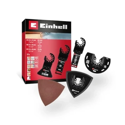 Image de Original Einhell set multi outils 17 pièces (lames de scie BIM/HCS, grattoir, plaque support, triangles d&#039;affûtage, revêtement PTFE, fixation Open Back)