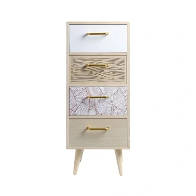 Image de Rebecca Mobili Commode Gain de Place, Salle Bain, avec 4 Tiroirs, Bois MDF, Marron Clair, Style Scandinave Dimensions HxLxP : 71,5 x 30 29 cm Art. RE6913
