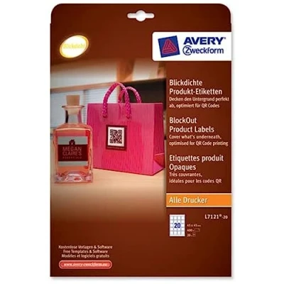 Image de AVERY Pochette de 400 étiquettes autocollantes pour QR code, Personnalisables et imprimables, Format 45 x mm, Impression laser/jet d&#039;encre, (L7121 20)