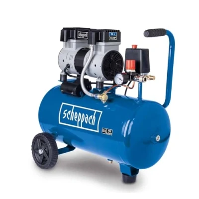Image de Scheppach Compresseur d’air HC26Si à air ultra silencieux Cuve 24 L Pression de travail 8 bars 1100 W 230 V Capacité d’aspiration 162 L/min Sans huile &amp; Peu d&#039;entretien