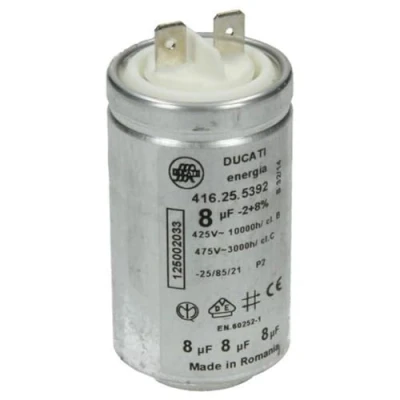 Image de Condensateur Pour moteur 8 µF 450V DUCATI energia 416.25.5392 Avec connecteurs témoins sèche linge Electrolux AEG 125002033/4 125002033