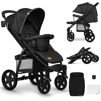 Image de LIONELO Annet Plus poussette bebe à 22 kg, auvent avec fenêtre, roues EVA, chancelière moustiquaire porte gobelet, réglage du dossier jusqu’à la position couchée (Dreamin, PLUS)