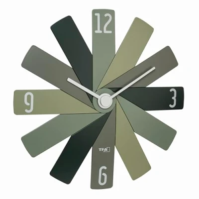 Image de TFA Dostmann Horloge Murale analogique Clock in The Box 60.3020.04 sans tic tac Longue durée de Vie la Batterie pour Chambre à Coucher, Cuisine, Bureau Vert