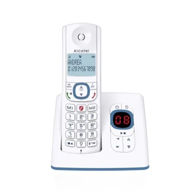 Image de Alcatel F530 Voice, téléphone sans fil avec répondeur, blocage d&#039;appels, mains libres et deux mémoires directes Blanc/Bleu