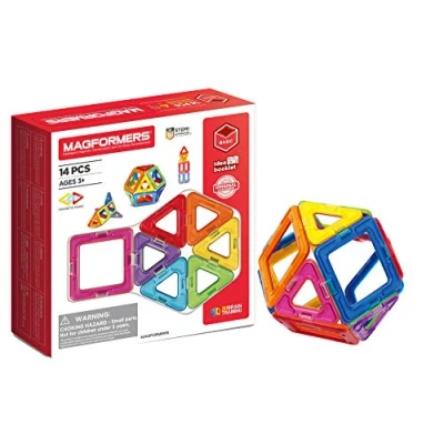 Image de Magformers 14 piece Magnetic Construction Tiles Toy. STEM Teaching Resource. With 6 Squares and 8 Triangles. For Children Aged 3+.