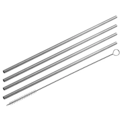 Image de Fackelmann 54855 Lot de 4 pailles en inox avec goupillon, inox, réutilisables, et goupillon nettoyage, Acier inoxydable, Nylon, Argenté, 24 cm