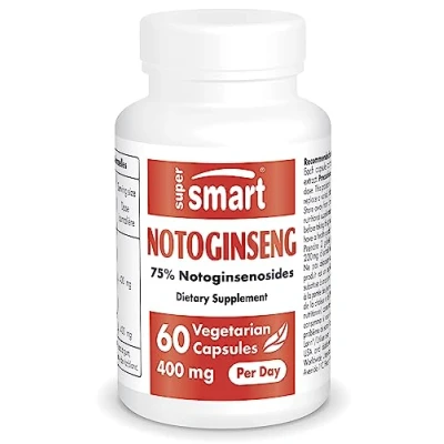 Image de Supersmart Panax Notoginseng 400 mg Par Jour ginseng standardisé à 75% de notoginsénosides Contribue Améliorer les Problèmes Circulation Sanguine Sans OGM 60 Capsules