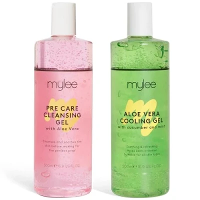 Image de MYLEE Kit de soin pré et après épilation à l&#039;aloe vera (2 x 500 ml) avec gel rafraîchissant apaisant nettoyant pour tous les types peau