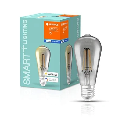 Image de LEDVANCE Lampe LED Smart avec Bluetooth, E27, dimmable, blanc chaud (2700K), remplace les lampes à incandescence de 44 W, contrôlable Google et Alexa, SMART+ BT Filament Edison Dim, 1 pack