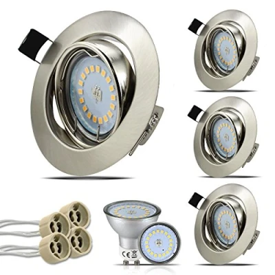 Image de HiBay Spot LED encastrable GU10,4x 5W Blanc Chaud 3000K Orientable 30,Plafonnier Encastré Inox Trou 68mm 220V,Avec 4 Cadre et gu10 Ampoules douille