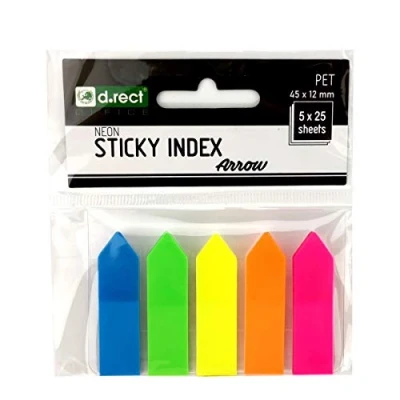 Image de D.RECT marque pages plastifiés PET Autocollants fleches, 12x45 mm 5x25 marqueurs de page, multicolores, Feuillets Colorés Accrocheurs 9347