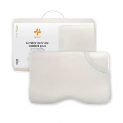Image de Inphysio® Confort Plus Oreiller Orthopédique Memoire Forme Ergonomique Cervical Anti Acarien Cervicales Douloureuses Hypoallergénique 54 x 33 12/6 cm