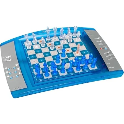 Image de Lexibook 12 LCG3000 ChessLight, jeu d&#039;échecs électronique avec clavier tactile et effets sonores lumineux, 2 joueurs, 32 pièces, 64 niveaux de difficulté, batterie, bleu/jaune