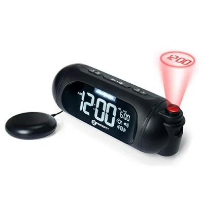 Image de Geemarc Wake &#039;N&#039; Shake Spot Réveil à Projection avec Alarme Puissante de 95dB, Coussin Vibrant et Répétition Sonnerie pour Gros Dormeurs Personnes Sourdes Port Charge USB Version FR
