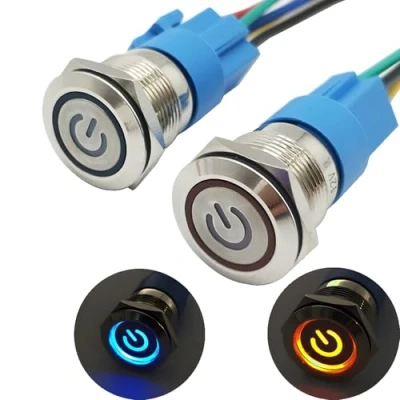 Image de CESFONJER 2 Pcs 12V Verrouillage Bouton poussoir LED Démarrage ON/OFF Commutateur Auto bloquant en Acier Inoxydable Interrupteur Etanche (Bleu + Rouge, 16mm)