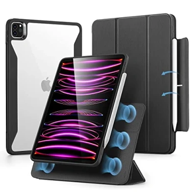 Image de Étui ESR pour iPad Pro 12,9 pouces avec porte crayon, coque magnétique amovible et support compatible Pencil 2, série Rebound 360, graphite (6e/5e génération)