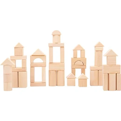 Image de Small Foot 11396 Blocs Bois Naturel, certifié FSC 100%, 50 pièces, Set de Construction Robuste Jouets, Multicolore