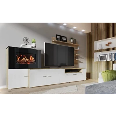 Image de Skraut Home Meubles de Salon avec cheminée électrique 170 x 290 45 cm Système d&#039;éclairage LED à Effet Flamme Modèle New Olympo Style Moderne Finition Blanc/chêne
