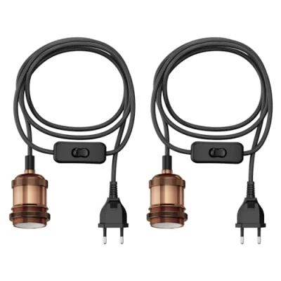 Image de ledscom.de 2 pièces câble textile RETRA, fiche, interrupteur, bronze, 3 m, douille de lampe, 1x E27 max. 60W