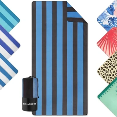 Image de ZENACROSS Serviette de Plage Microfibre Séchage Rapide &amp; Anti Sable Drap XXL 90x180 cm Compacte Légère Piscine Noir Bleu