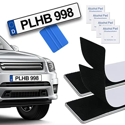 Image de URAQT Support de Plaque d&#039;immatriculation Auto adhésifs, 2 PCS Kit DImmatriculation Voiture sans Cadre pour Voiture/Auto, 50 x 10cm Universel Porte Immatriculation Noir
