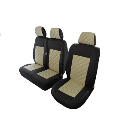 Image de Texmar Housses de siège en cuir noir et beige pour Volkswagen VW Transporter T4 19992003 (1 simple, 1 double)