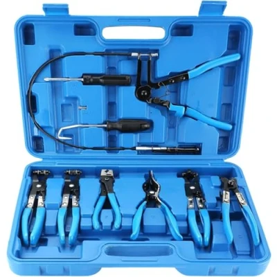 Image de AXILYZE 9pcs Ensemble de pinces à longue portée pour colliers serrage fils automobiles, les flexibles carburant, d&#039;huile et d&#039;eau, outils auto