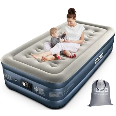 Image de iDOO Matelas Gonflable, Lit Gonflable avec Pompe intégrée, Auto gonflage/dégonflage Rapide en 3 Minutes, revêtement Confortable,Idéal Camping 99x188x38cm 250kg Max, 1 Personne