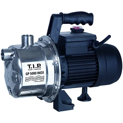 Image de T.I.P. GP 5000 Pompe de Jardin en Inox Débit l/h Hauteur Refoulement 45 m Pression d&#039;Eau 4,5 bar Puissance nominale 1200 W avec Protection Thermique contre les Surcharges Couleur Argent Noir