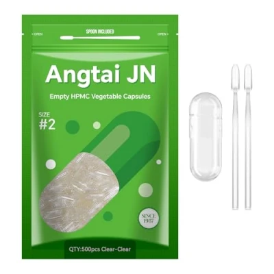 Image de Angtai JN Gélules Vides Végétales à Remplir Taille 2 (500 unités) Capsule Vide avec Micro Cuillère,Certifié Casher,Halal,Empty Capsules Compatible la Machine de Remplissage
