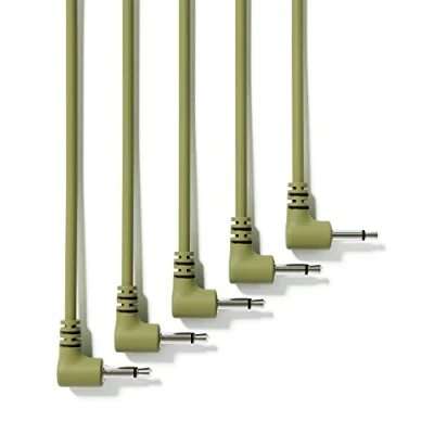 Image de ExcelValley 5 Pack Câbles Modulaires Mono Patch à Angle Droit 3,5mm 1/8&quot; Eurorack Synthétiseur [Vert Armée 45 cm 18&quot;]