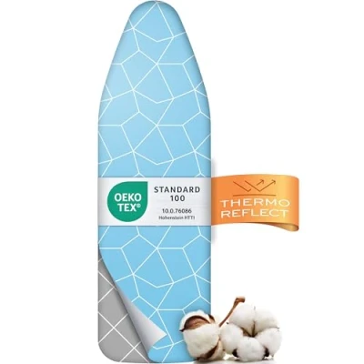Image de Timbley Housse de Planche à Repasser Turbo 150x50 Réfléchit la Chaleur pour Un Repassage Rapide Montage Facile avec élastique 2X Rembourrage Confort OEKOTEX100 Fabriqué en Europe Taille XXL
