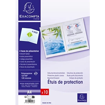 Image de Exacompta Réf. 38060E Sachet de 10 Etuis protection doubles 4 faces Pour protéger des documents au format A4 un usage intensif En PP épaisseur 12/100ème Coloris cristal